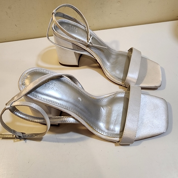 Asos White Satin Block heels Ankle Wrap sandals size 8 - Picture 8 of 14